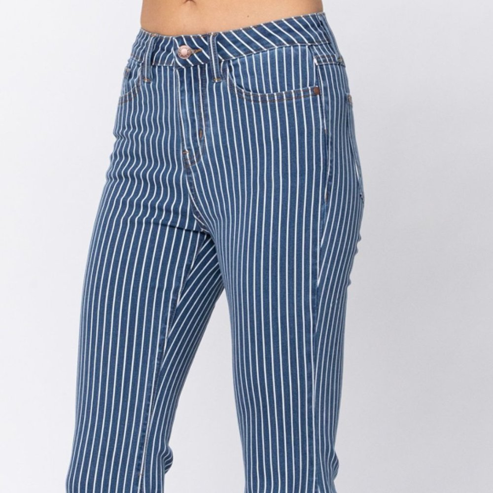 Judy Blue Striped High Rise Flare Skinny Pants Jeans - Picture 3 of 6